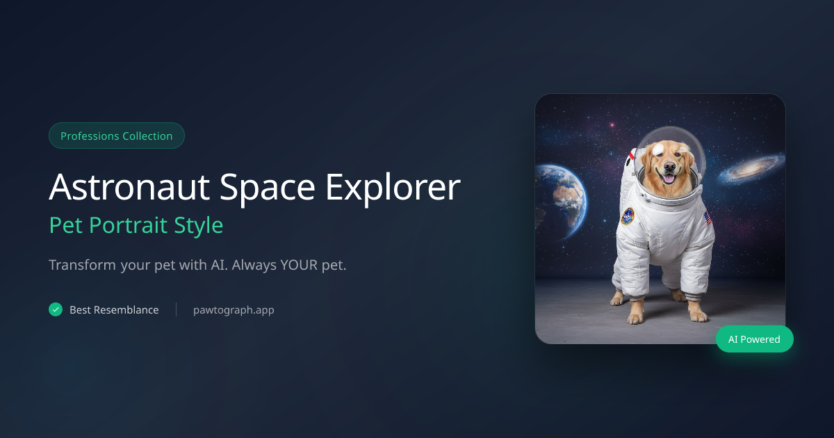 Astronaut Pet Portrait - Space Explorer Photo Editor | Pawtograph