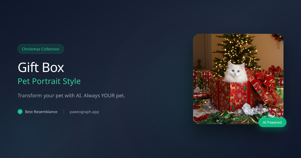 Gift Box AI Pet Portrait - Christmas Present Photo Editor | Pawtograph