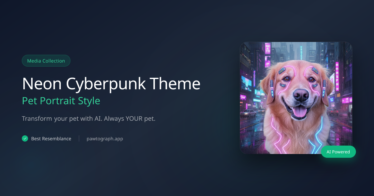 Neon Cyberpunk Theme AI Pet Portrait - Pet Photo Editor | Pawtograph